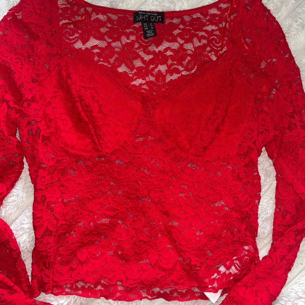 Red Lace Long Sleeve Top
